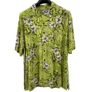 Caribbean Joe Hawaiian Shirt Mens XL Green Rayon Tropical Button Down Floral